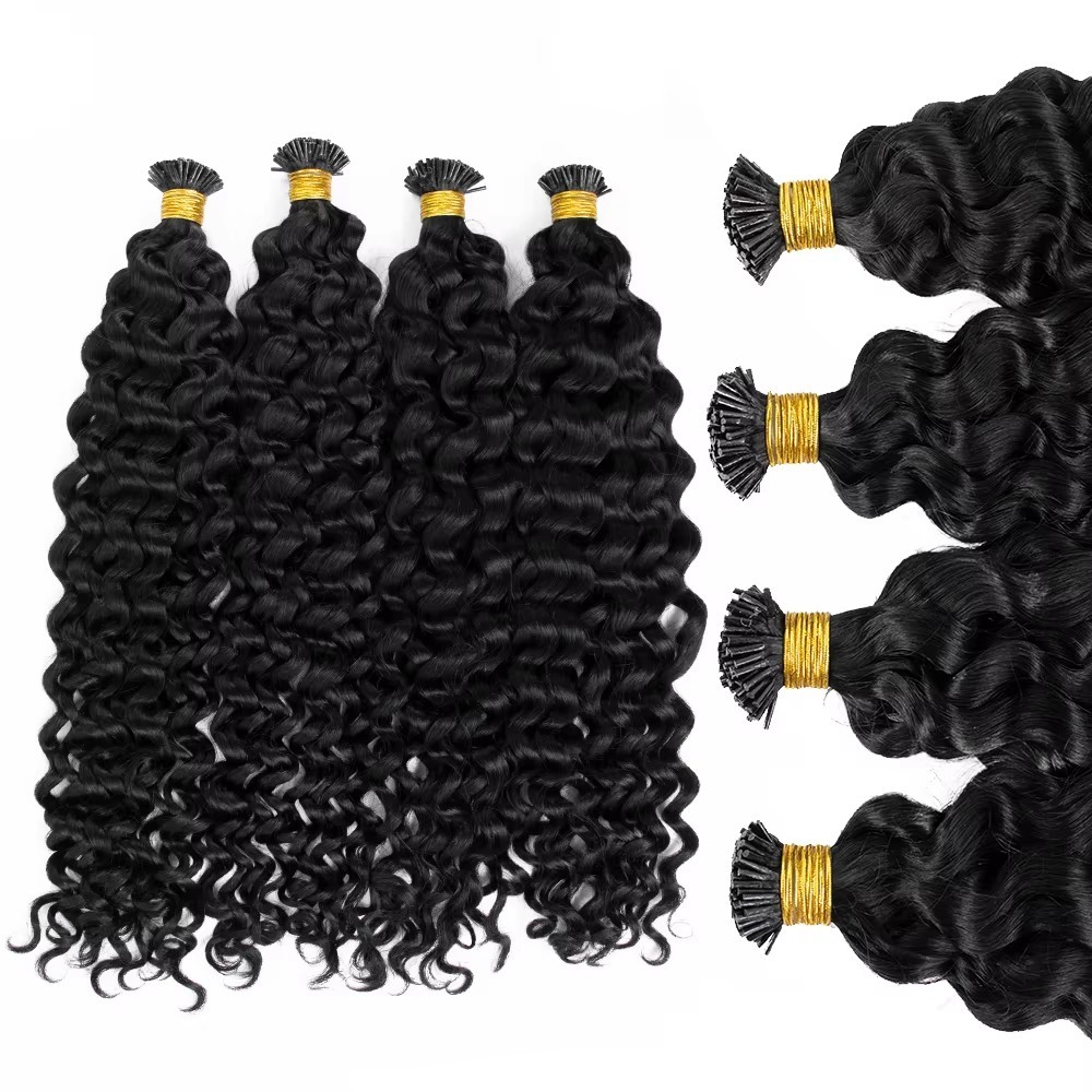 Natural Deep Wave I Tip Hair Extensions  REMY Human Hair Extensions Brazilian Hair Pre Bonded Keratin Stick In Hair Extensions