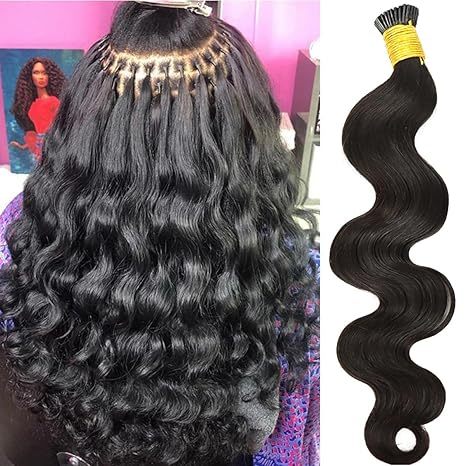 Natural Black  I Tip Human Hair Extension  Body Wave Hair  Capsule Keratin Natural  Cuticle Aligned Fusion Hair Extensions