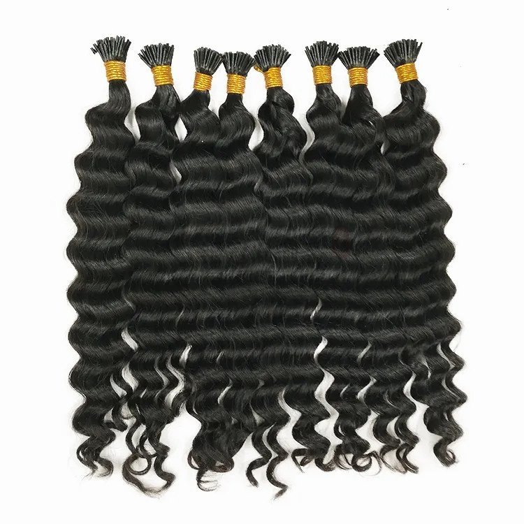Natural Deep Wave I Tip Hair Extensions  REMY Human Hair Extensions Brazilian Hair Pre Bonded Keratin Stick In Hair Extensions