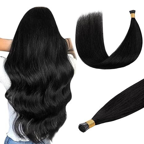 Natural Black  Straight Hair I Tip Remy Human Hair Extensions #1B Pre Bonded Keratin Stick  100% Human Hair Extensions