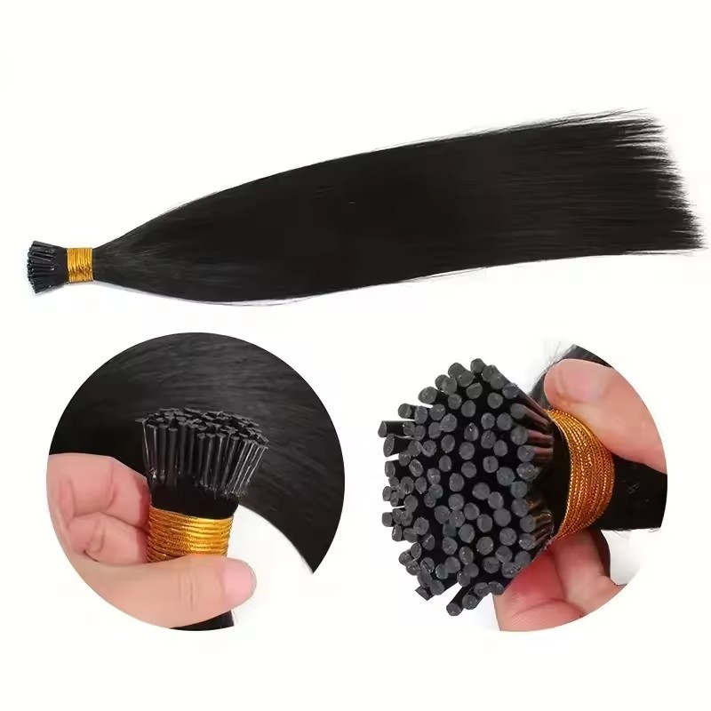 Natural Black  Straight Hair I Tip Remy Human Hair Extensions #1B Pre Bonded Keratin Stick  100% Human Hair Extensions