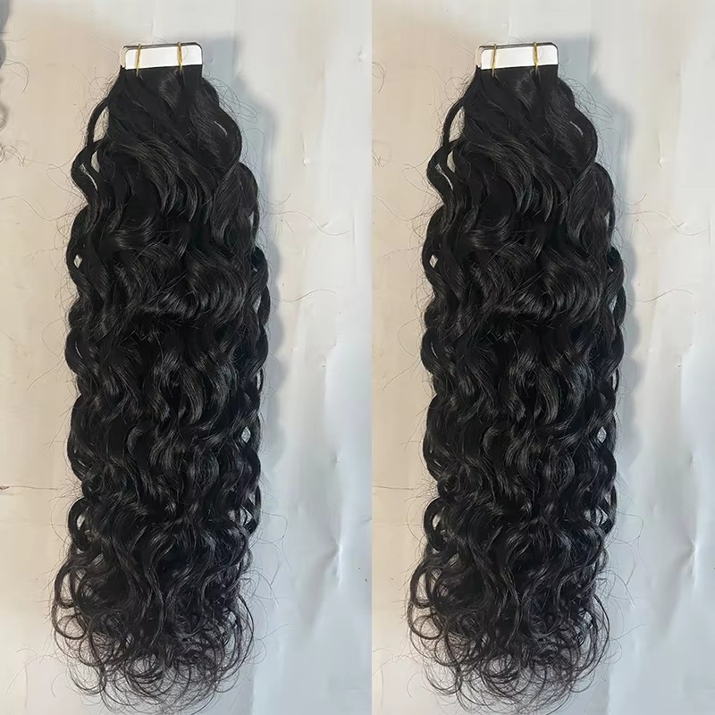 Natural Water Wave Tape In Human Hair Extensions 40Pieces Natural Black #1B 100% Remy Humen Hair 14-30Inch Skin Weft Tape Ins