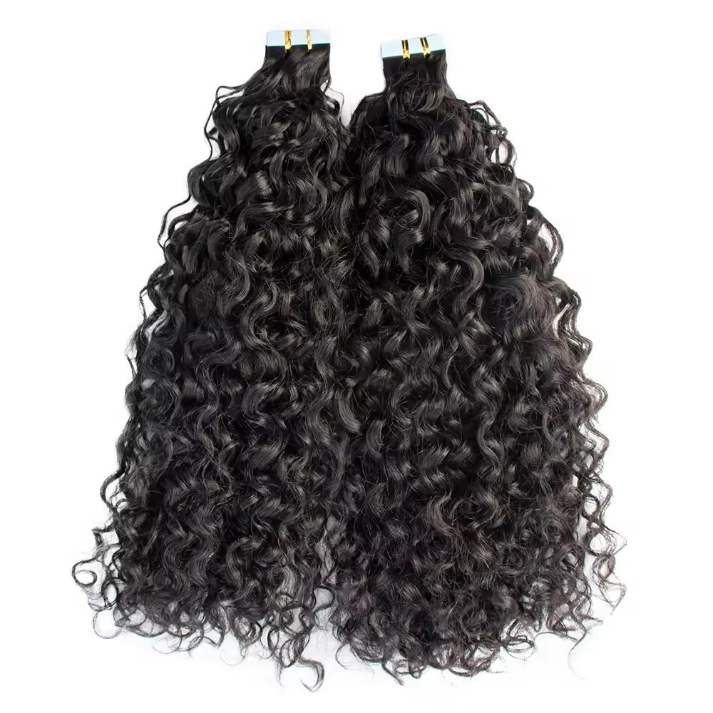 Natural Water Wave Tape In Human Hair Extensions 40Pieces Natural Black #1B 100% Remy Humen Hair 14-30Inch Skin Weft Tape Ins