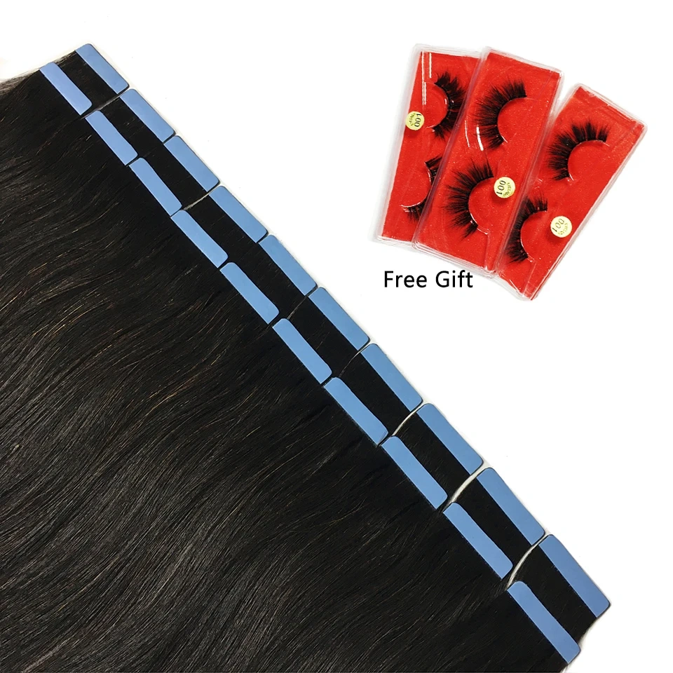 Natural Black  Straight Tape In Hair Extensions  Remy Hair Extensions Tape In 100g Per Pack Seamless tape hair extensions 16-26Inch