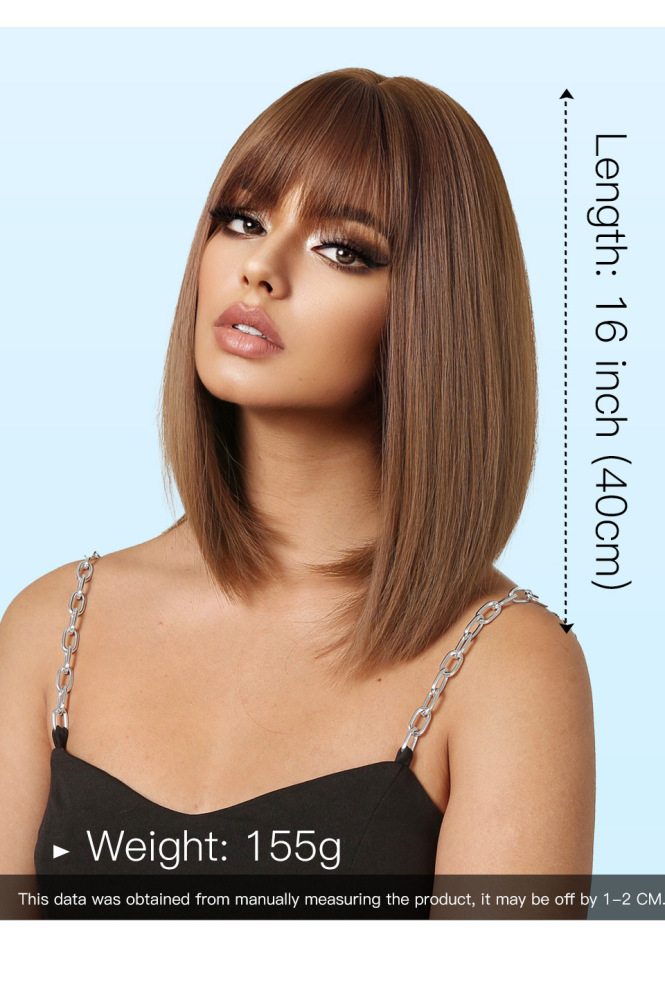 Short Straight Bobo Wigs for Women Natural Brown Daily Synthetic Fake Hair with Bangs Soft High Density Party Wig Heat Resistant