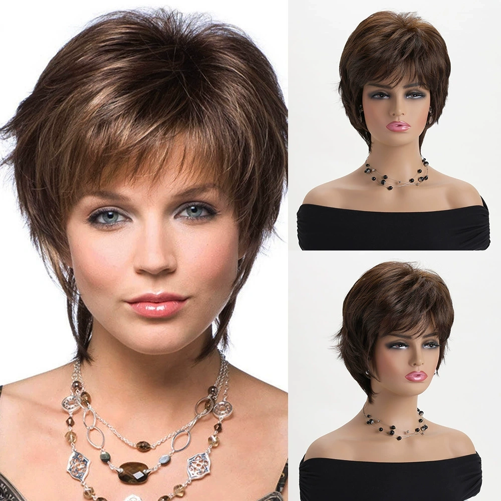 Short Pixie Cut Hair Wigs With Bangs Party Daily Use Wig Natural Hair Heat Resistant wigs
