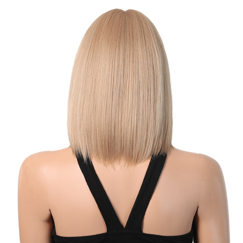 Short Blonde Wigs Synthetic Natural Straight Bob Wig for Women Light Golden Party Heat Resistant wig With Bangs