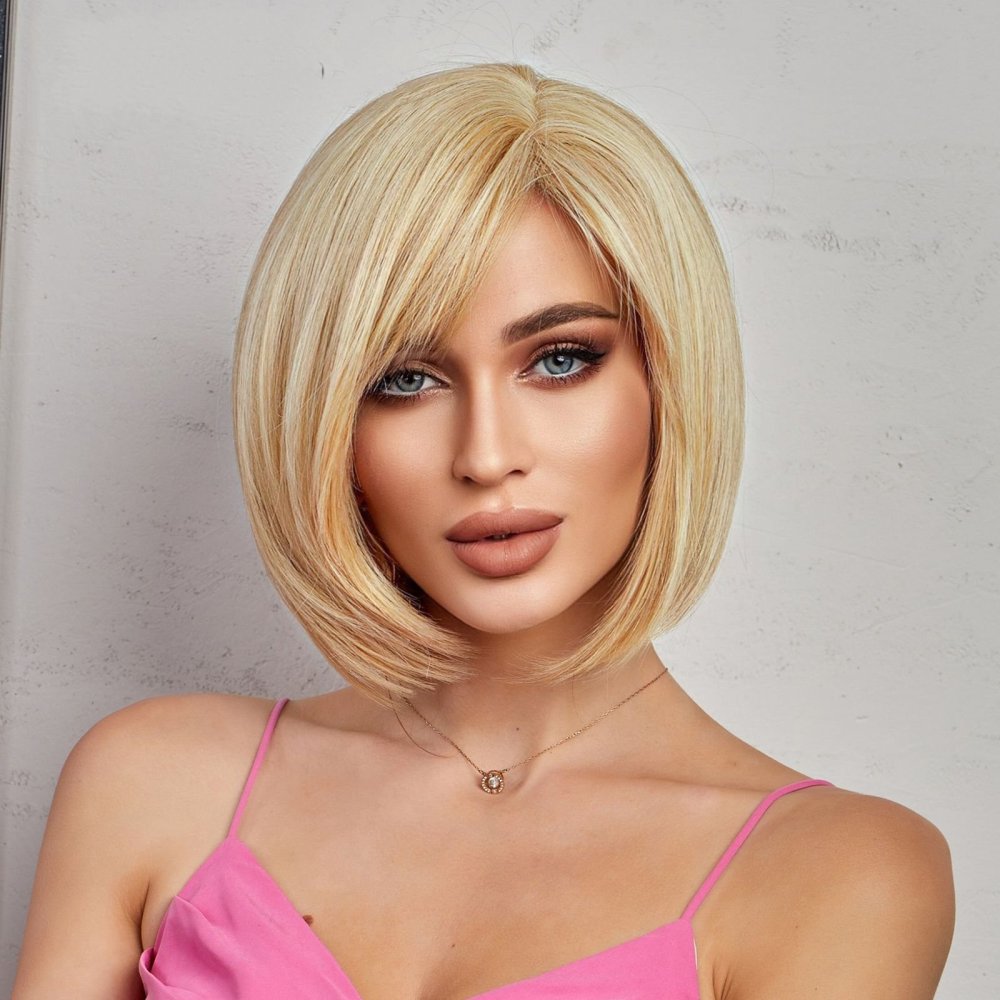 12 Inch Short Straight synthetic Hair Wigs For Women blonde Straight Side Part  fiber Wigs