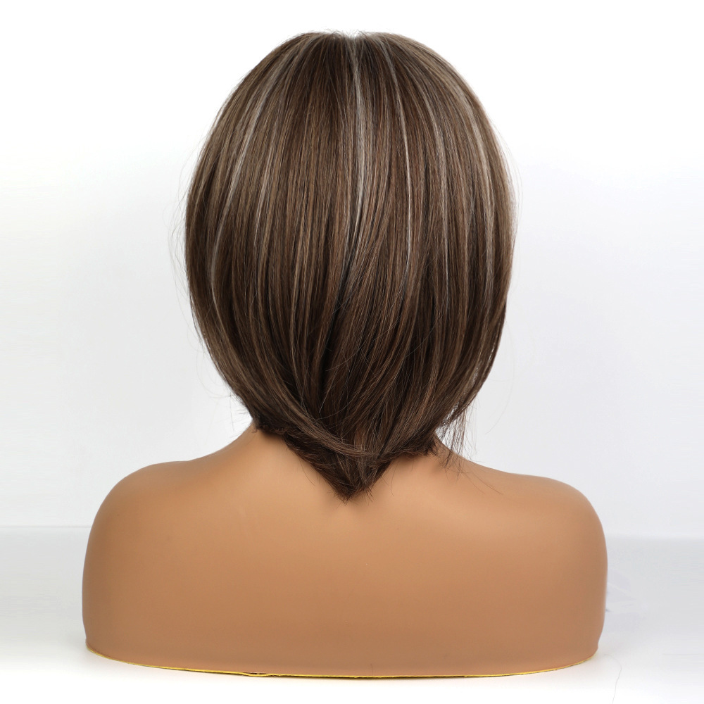 Short Synthetic Bob Wigs Mixed Brown Color Hair Wig with Bangs Daily Wear for Girls Natural Fiber  Use wigs