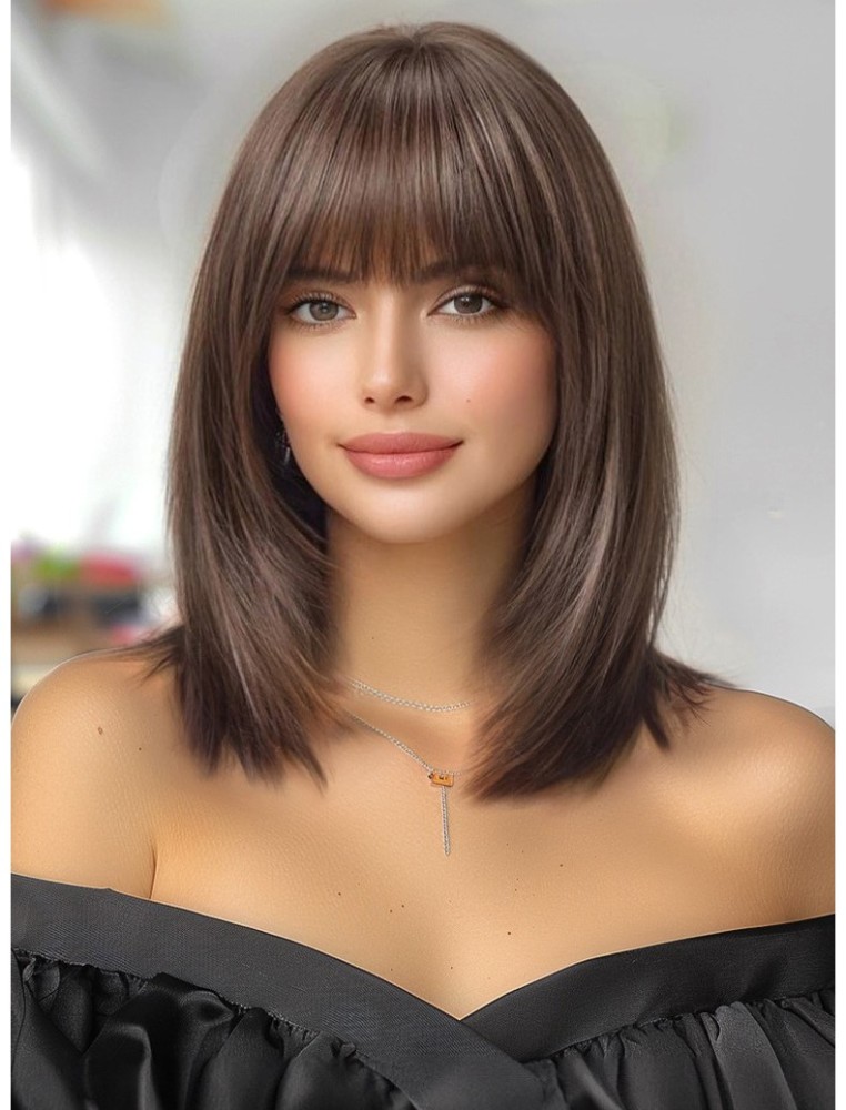 synthetic Short Bob Wigs for Women Brown Wig with Bangs Daily Party Hair Heat Resistant Natural wigs