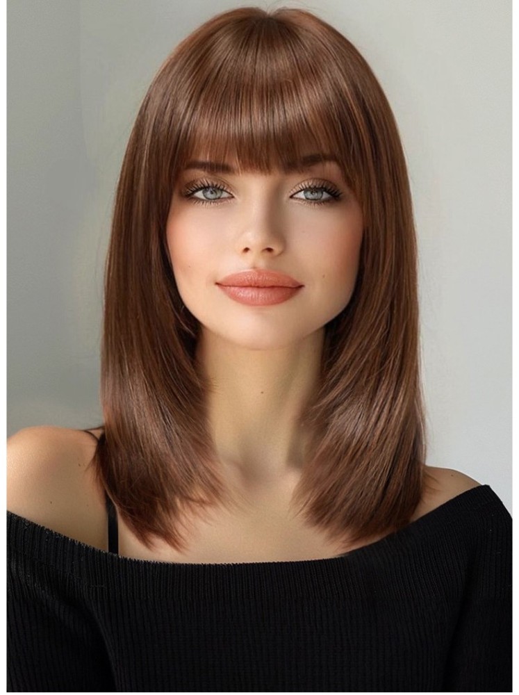 synthetic Short Bob Wigs for Women Brown Wig with Bangs Daily Party Hair Heat Resistant Natural wigs