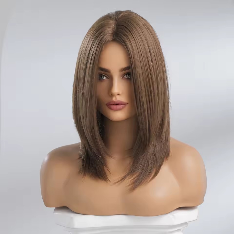 Pure Brown Synthetic Wig Bob Synthetic Wigs for Women Daliy Party Natural Wigs High Temperature Hair