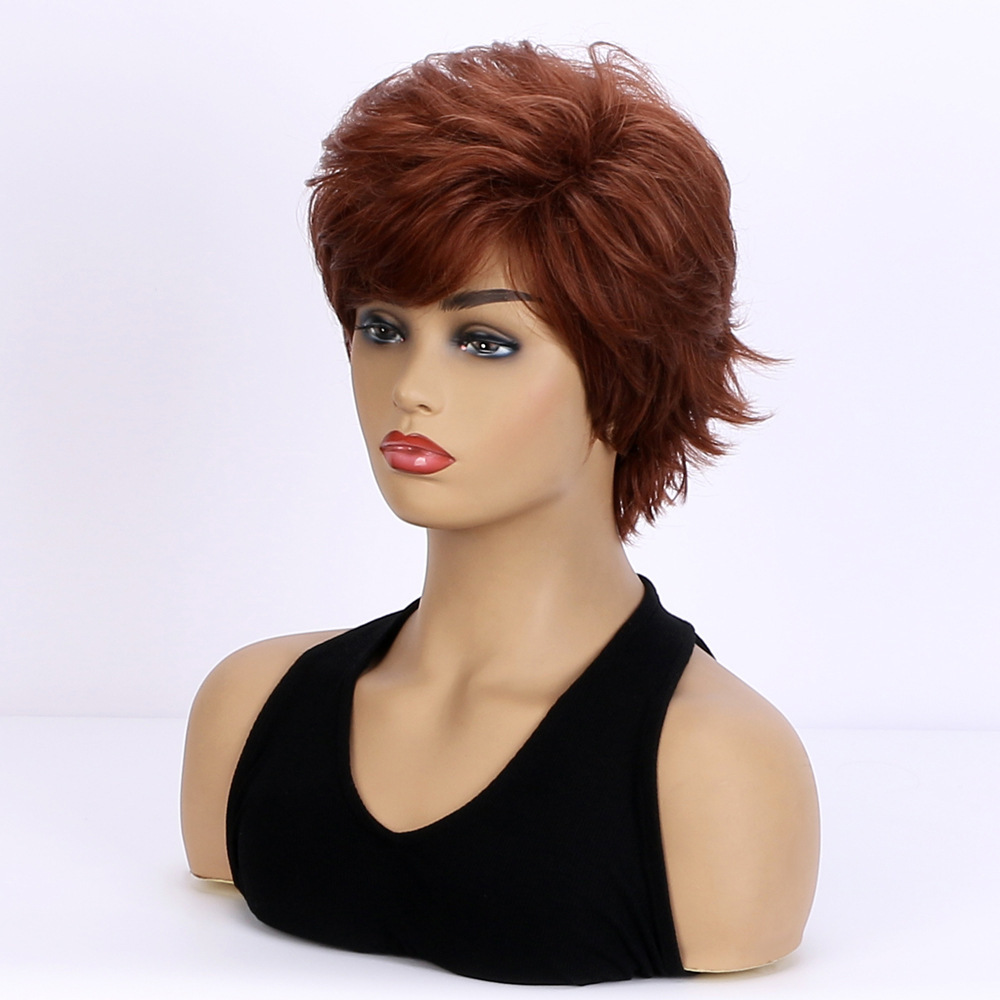 Short Pixie Cut Dark Brown Straight Wig With Bangs Synthetic Wigs for Women Daily Wear wigs