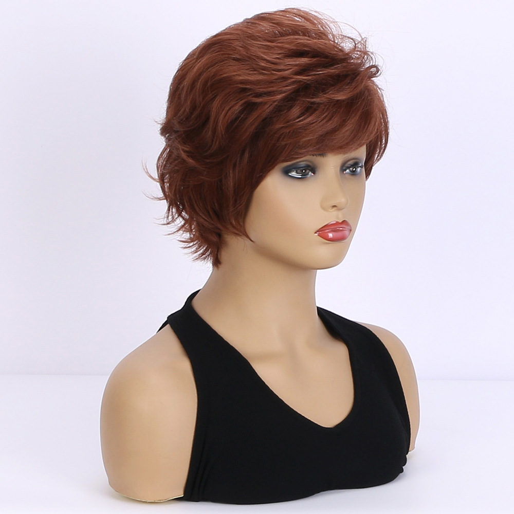 Short Pixie Cut Dark Brown Straight Wig With Bangs Synthetic Wigs for Women Daily Wear wigs