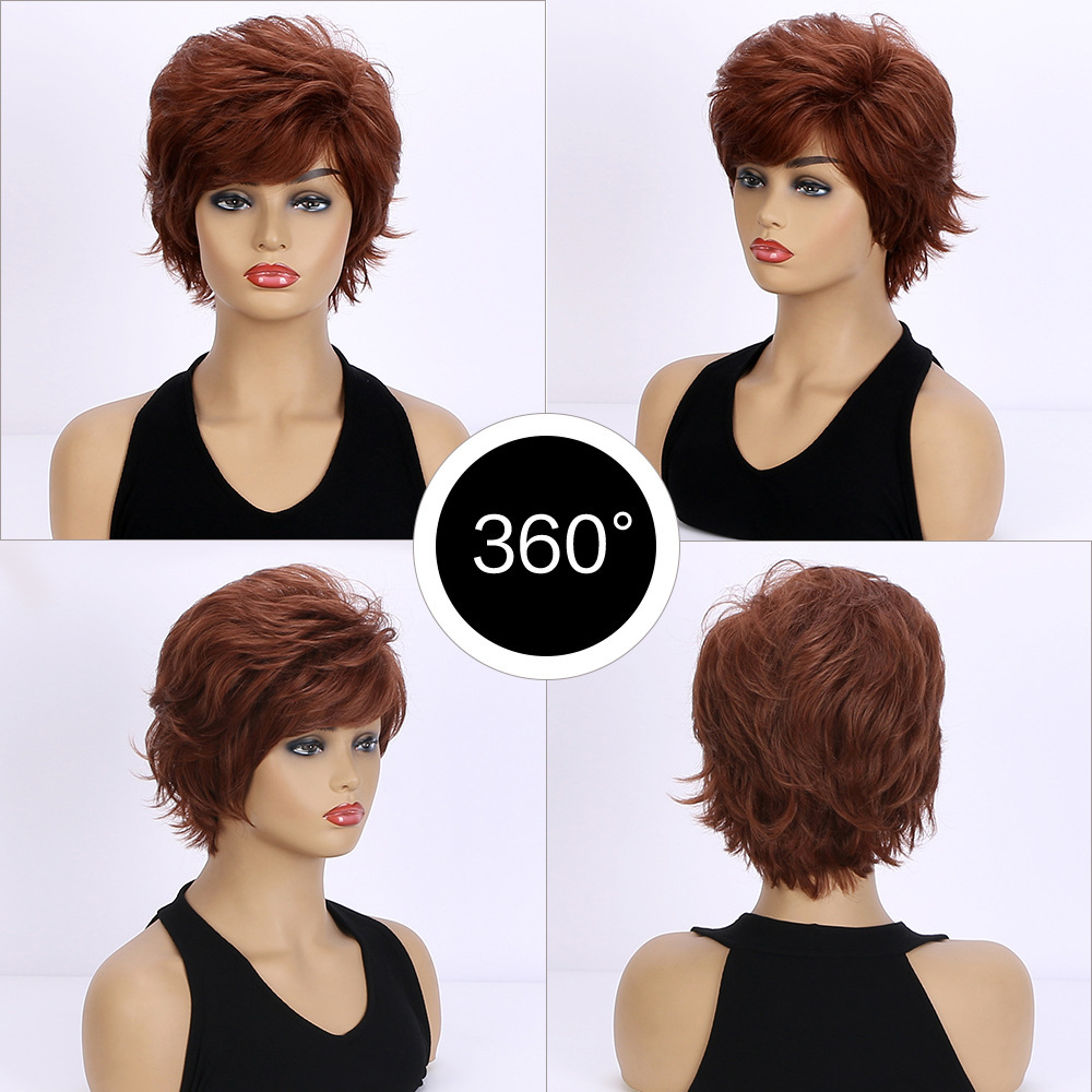 Short Pixie Cut Dark Brown Straight Wig With Bangs Synthetic Wigs for Women Daily Wear wigs