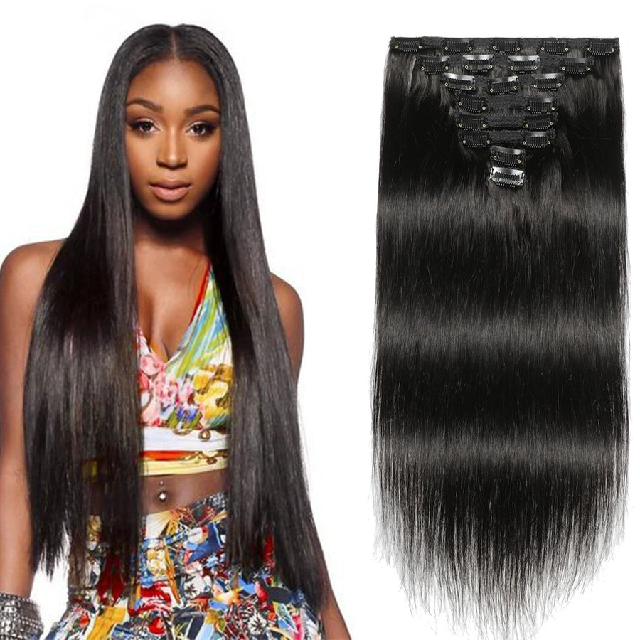 Straight Clip In Hair Extension Human Hair Brazilian Raw Human Hair Clips 120g/Set Seamless Clip In Human Hair Extensions