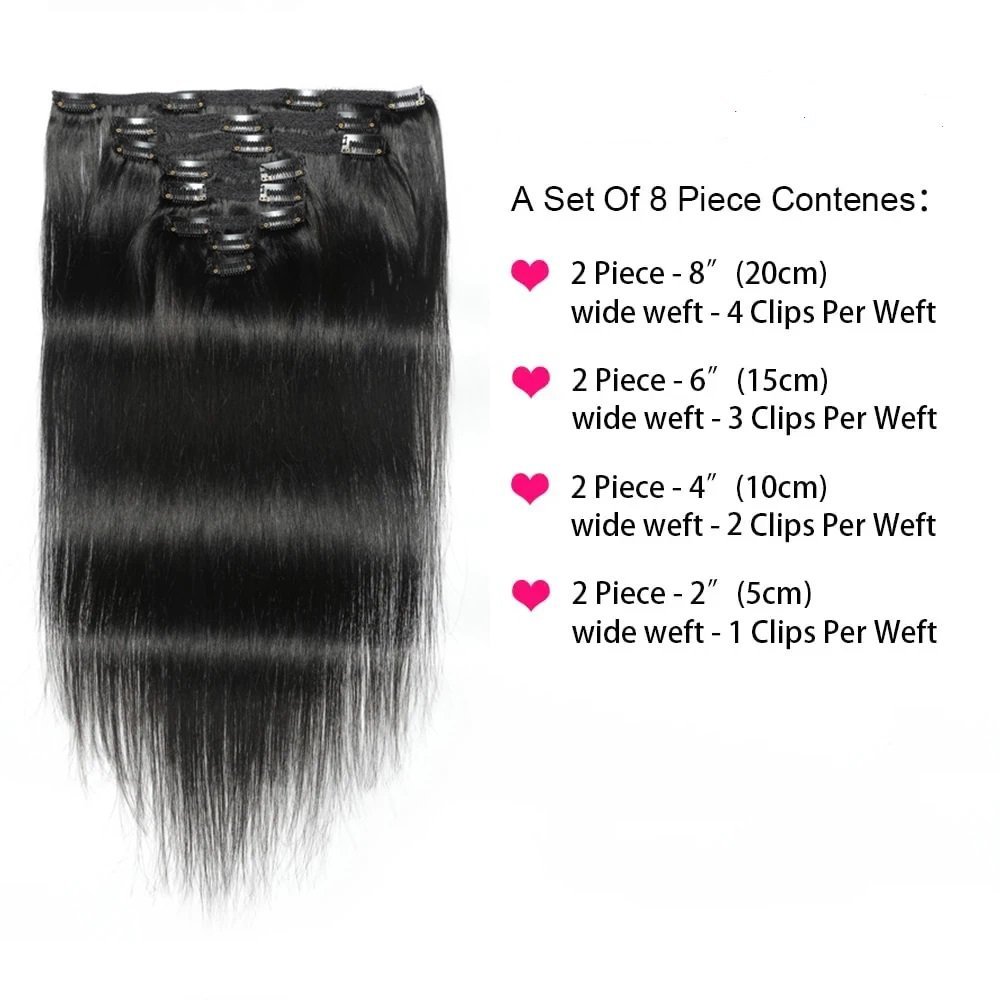 Straight Clip In Hair Extension Human Hair Brazilian Raw Human Hair Clips 120g/Set Seamless Clip In Human Hair Extensions