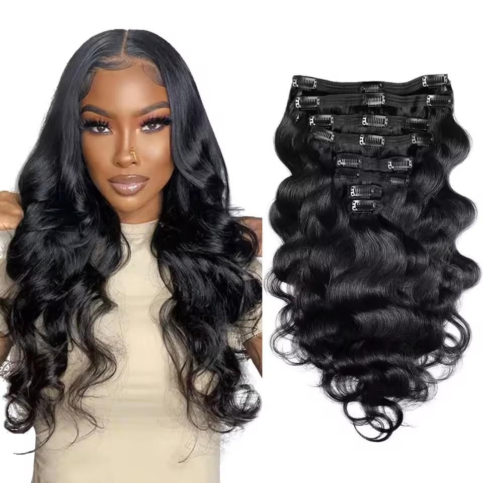 Natural Black Clip In Hair Extensions  Brazilian Body Wave Clip In 8 Pcs/Set Clip Ins Remy Hair 8-26 Inch 120G