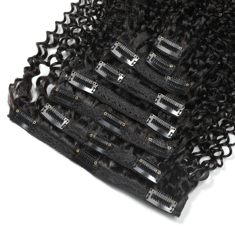 Natural black color Kinky Curly Clip in Hair Extension 120g/set clip-in Full Head set clip in hair exyensions