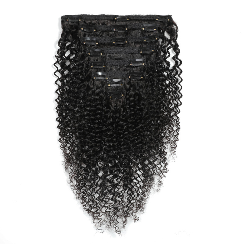 Natural black color Kinky Curly Clip in Hair Extension 120g/set clip-in Full Head set clip in hair exyensions
