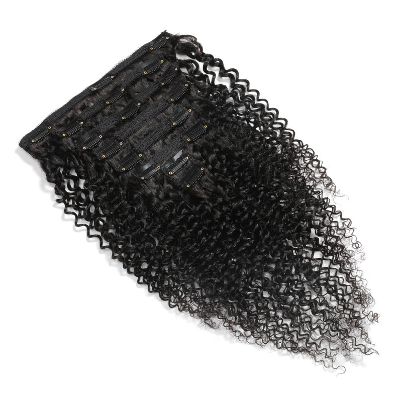 Natural black color Kinky Curly Clip in Hair Extension 120g/set clip-in Full Head set clip in hair exyensions