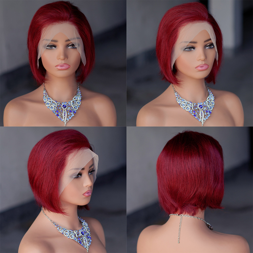 13x4 Pixie Cut Brazilian Human Hair Wigs 100% Short Bob Straight Lace Frontal T Part Wigs for Black Women
