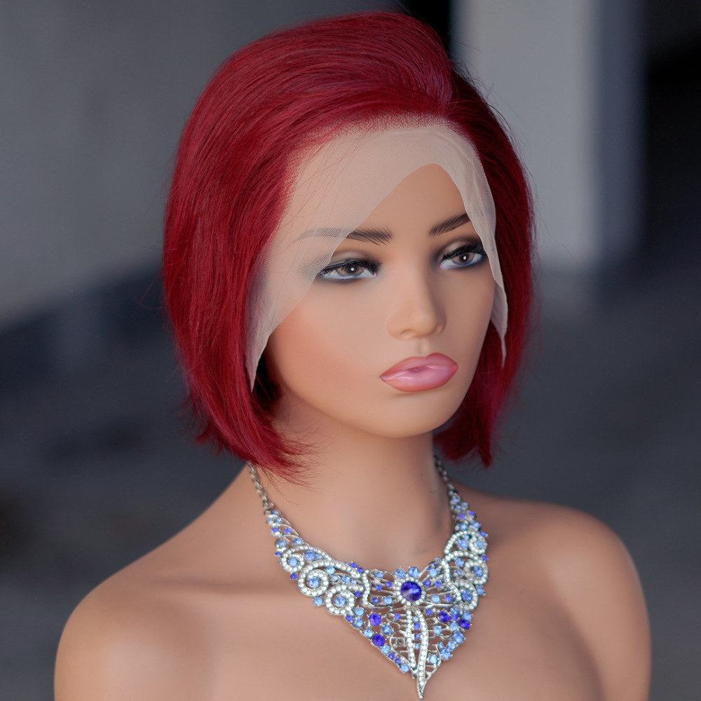 13x4 Pixie Cut Brazilian Human Hair Wigs 100% Short Bob Straight Lace Frontal T Part Wigs for Black Women