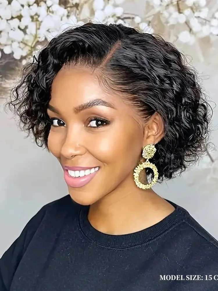 Water Wave Wig 13x4x1 T Part Lace Front Wigs Short Curly Pixie Cut Human Hair Wigs Transparent Lace For Women