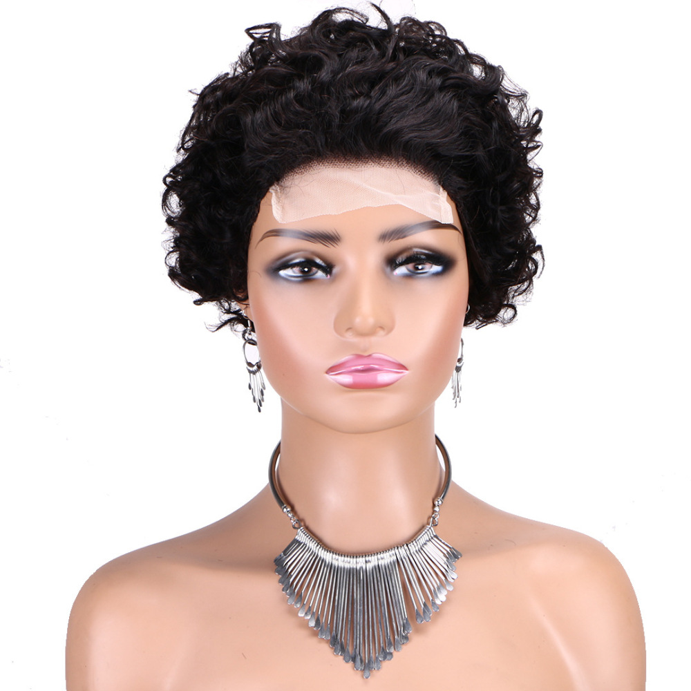 Natural Short 4*4 Transparent Lace Frontal Human Hair Wigs Curly Pixie Cut Brazilian hair wigs for Black Wome