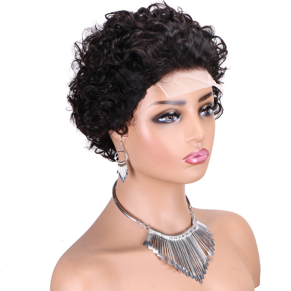 Natural Short 4*4 Transparent Lace Frontal Human Hair Wigs Curly Pixie Cut Brazilian hair wigs for Black Wome