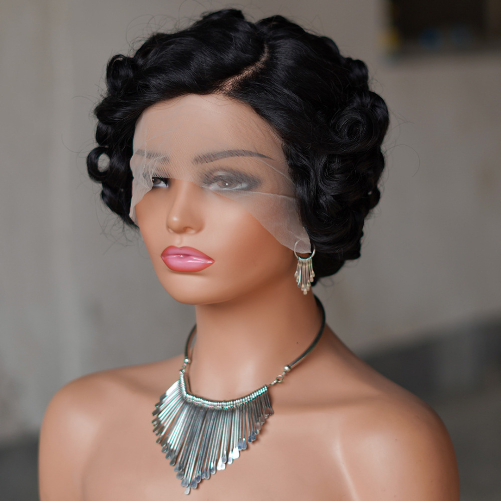 Natural Curly Pixie Wig Transparent Lace Human Hair Wigs Short Bob T part Lace Wig Brazilia Human Hair For Women