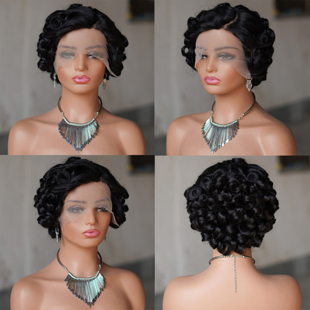Natural Curly Pixie Wig Transparent Lace Human Hair Wigs Short Bob T part Lace Wig Brazilia Human Hair For Women