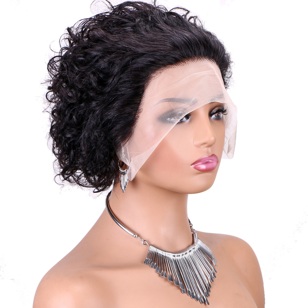 Natural Pixie Cut Wig Short Bob Curly Human Hair Wigs 13X1 Transparent Lace Wig For Women