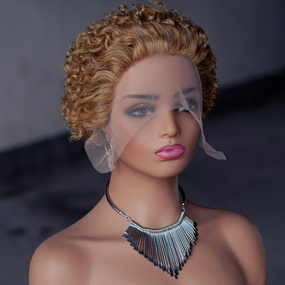 Natural Pixie Cut Wig Short Bob Curly Human Hair Wigs 13X1 Transparent Lace Wig For Women