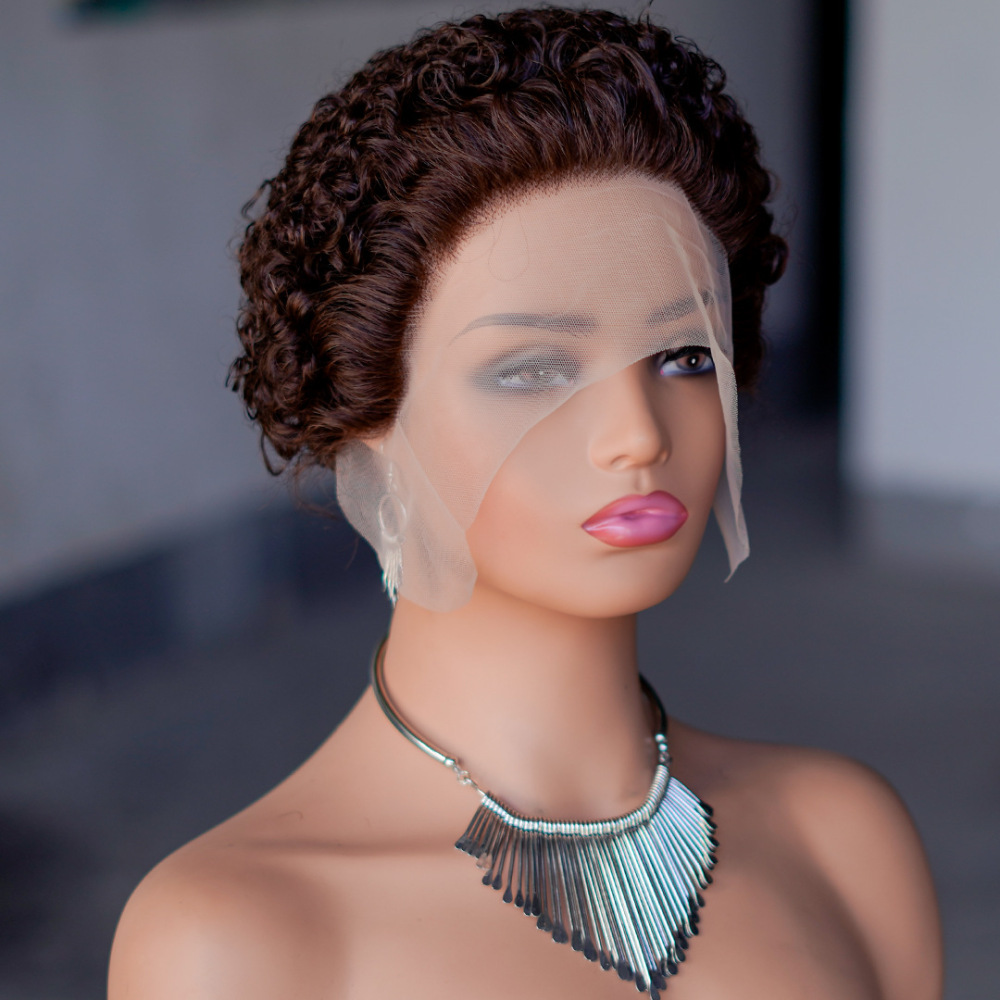 Natural Pixie Cut Wig Short Bob Curly Human Hair Wigs 13X1 Transparent Lace Wig For Women