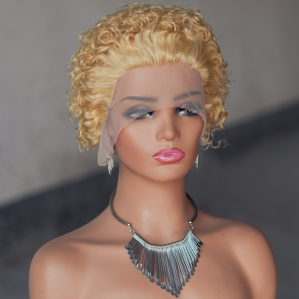 Natural Pixie Cut Wig Short Bob Curly Human Hair Wigs 13X1 Transparent Lace Wig For Women