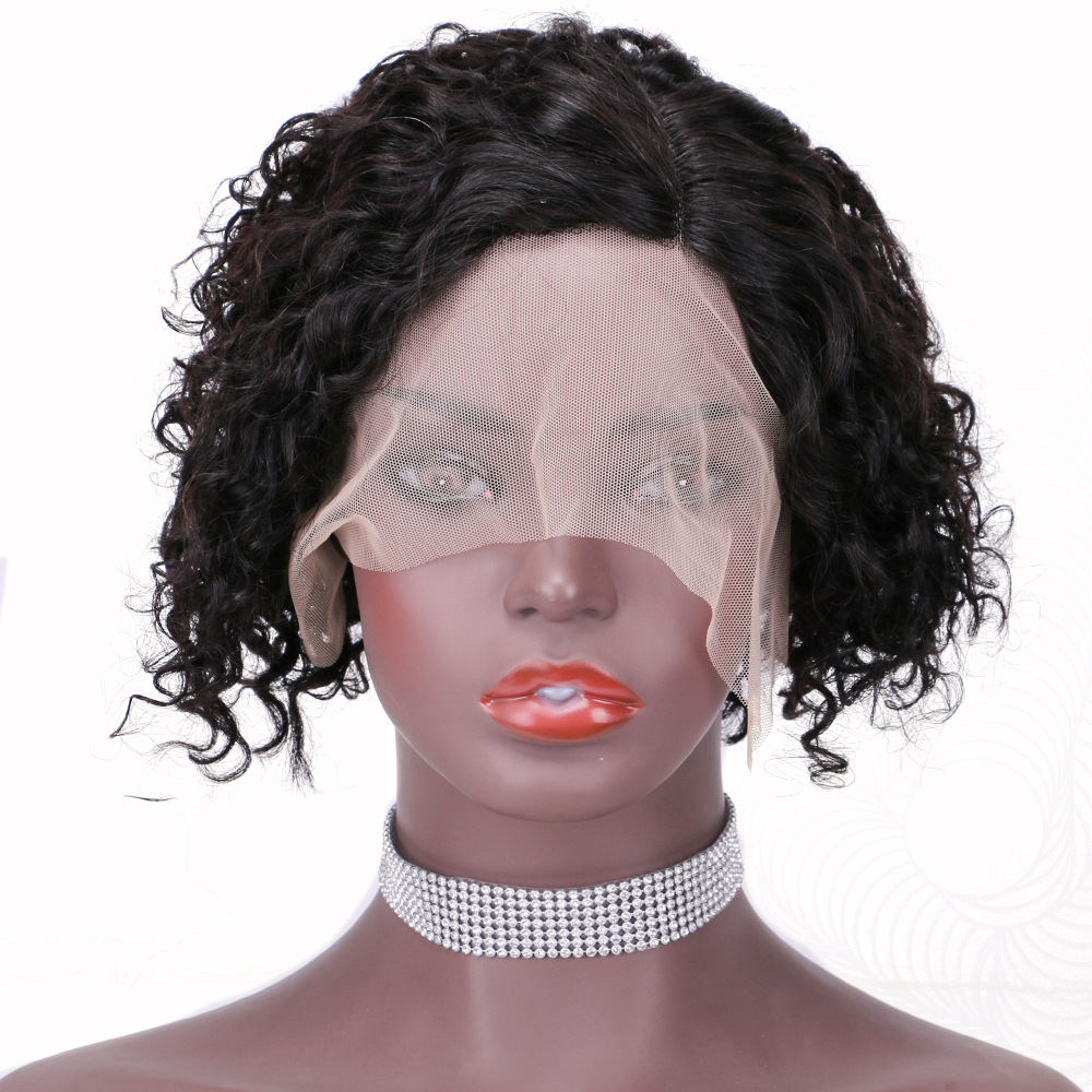Natural Short Deep Wave Lace Front Wig Human Hair with Model length Natural Color Brazilian Remy Human Hair Wigs