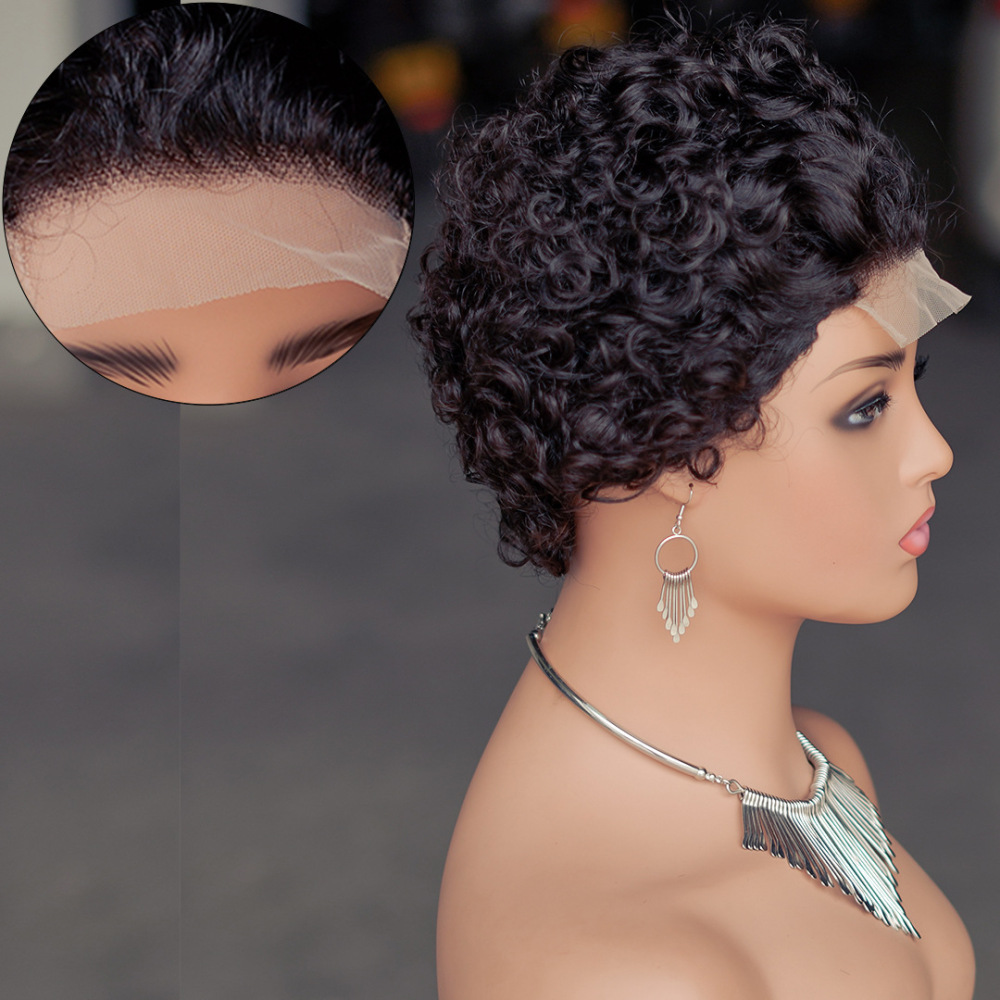 Natural Short 4*4 Transparent Lace Frontal Human Hair Wigs Curly Pixie Cut Brazilian hair wigs for Black Wome
