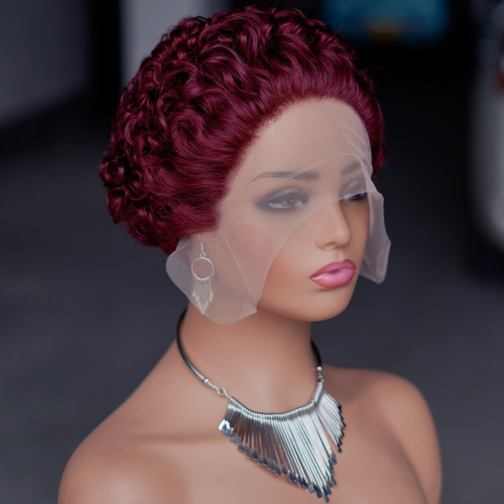 Natural Pixie Cut Wig Short Bob Curly Human Hair Wigs 13X1 Transparent Lace Wig For Women