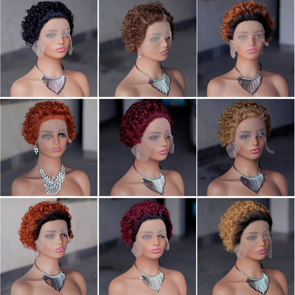 Natural Pixie Cut Wig Short Bob Curly Human Hair Wigs 13X1 Transparent Lace Wig For Women