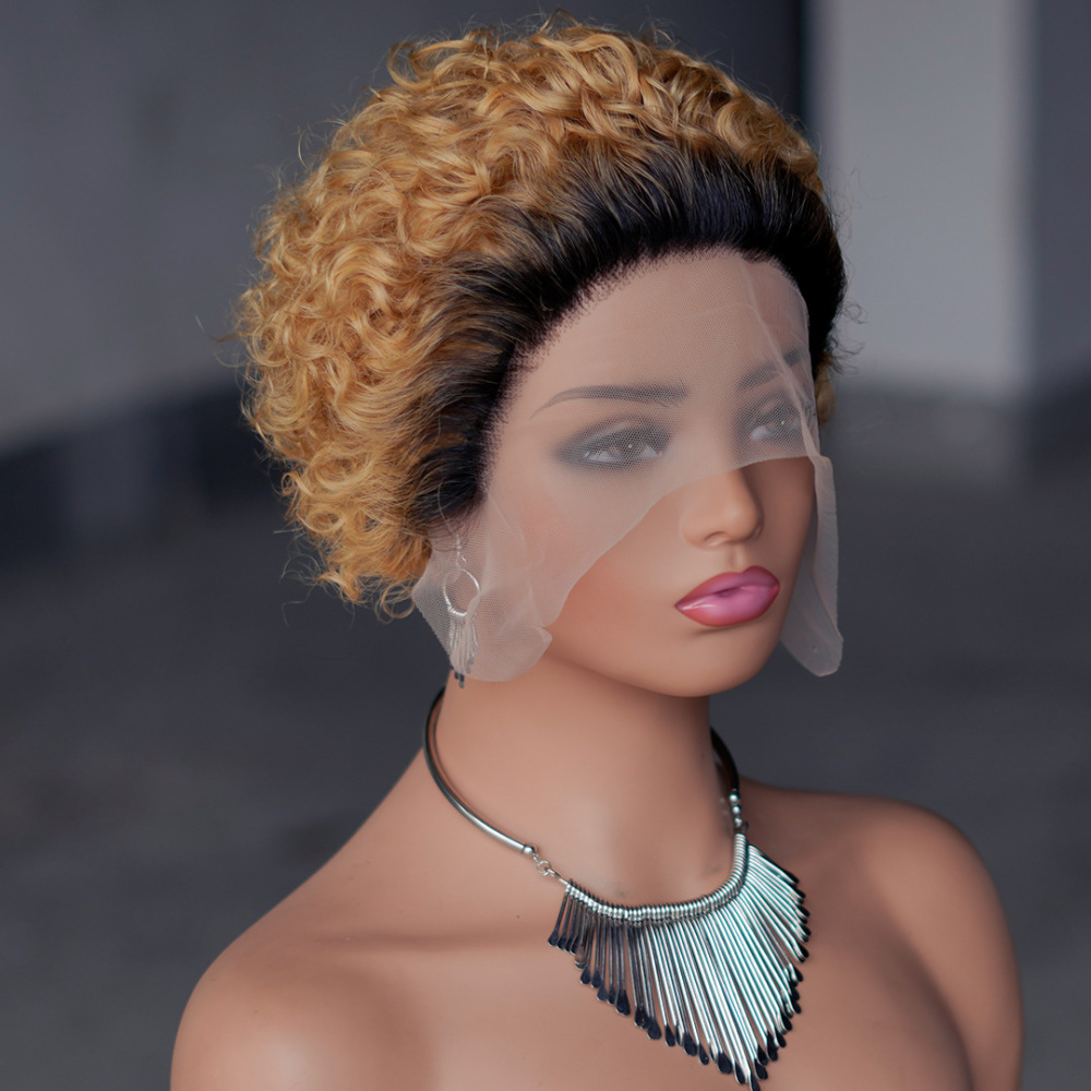Natural Pixie Cut Wig Short Bob Curly Human Hair Wigs 13X1 Transparent Lace Wig For Women