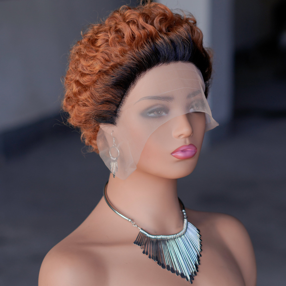 Natural Pixie Cut Wig Short Bob Curly Human Hair Wigs 13X1 Transparent Lace Wig For Women