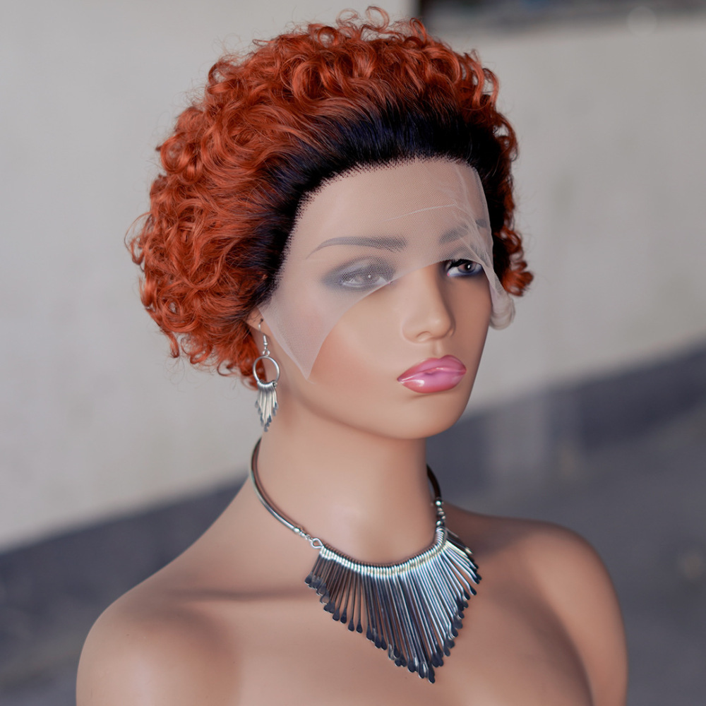 Natural Pixie Cut Wig Short Bob Curly Human Hair Wigs 13X1 Transparent Lace Wig For Women
