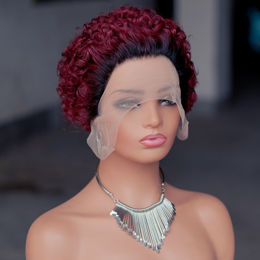 Natural Pixie Cut Wig Short Bob Curly Human Hair Wigs 13X1 Transparent Lace Wig For Women
