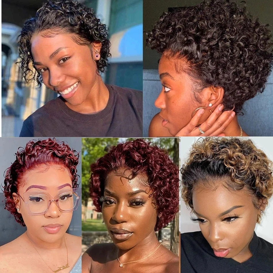 Natural Pixie Cut Wig Short Bob Curly Human Hair Wigs 13X1 Transparent Lace Wig For Women