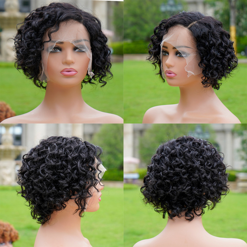 Natural Short Deep Wave Lace Front Wig Human Hair with Model length Natural Color Brazilian Remy Human Hair Wigs