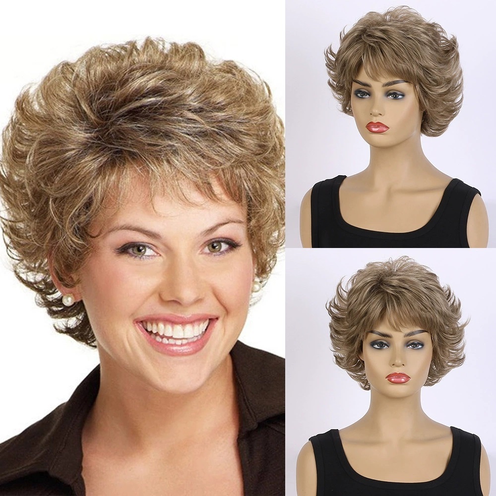 Short Pixie Cut blonde  curly  Wigs Synthetic Wigs for Women Daily Wear Heat Resistant Wigs
