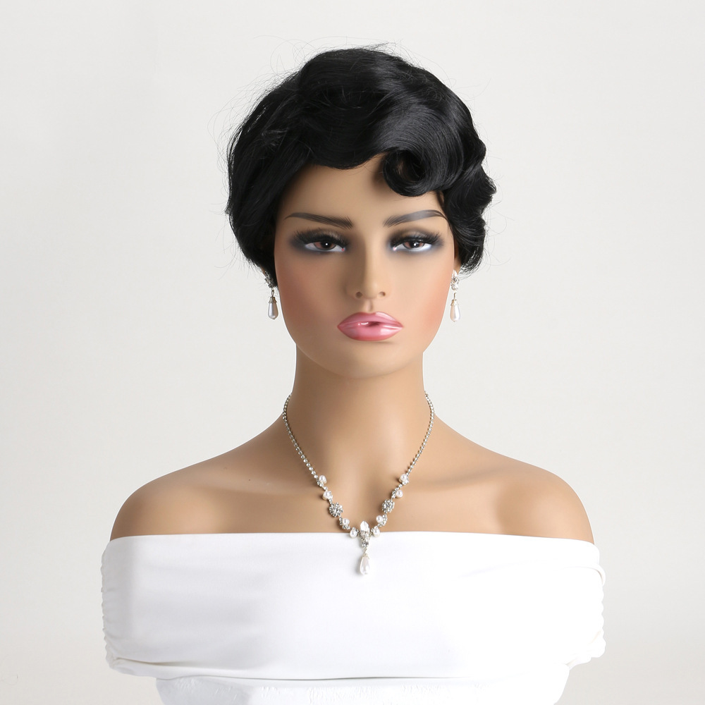 Machine Made Short Hair Wigs with Bangs Dark Brown Mixed Blonde Pixie Cut Wig for Women