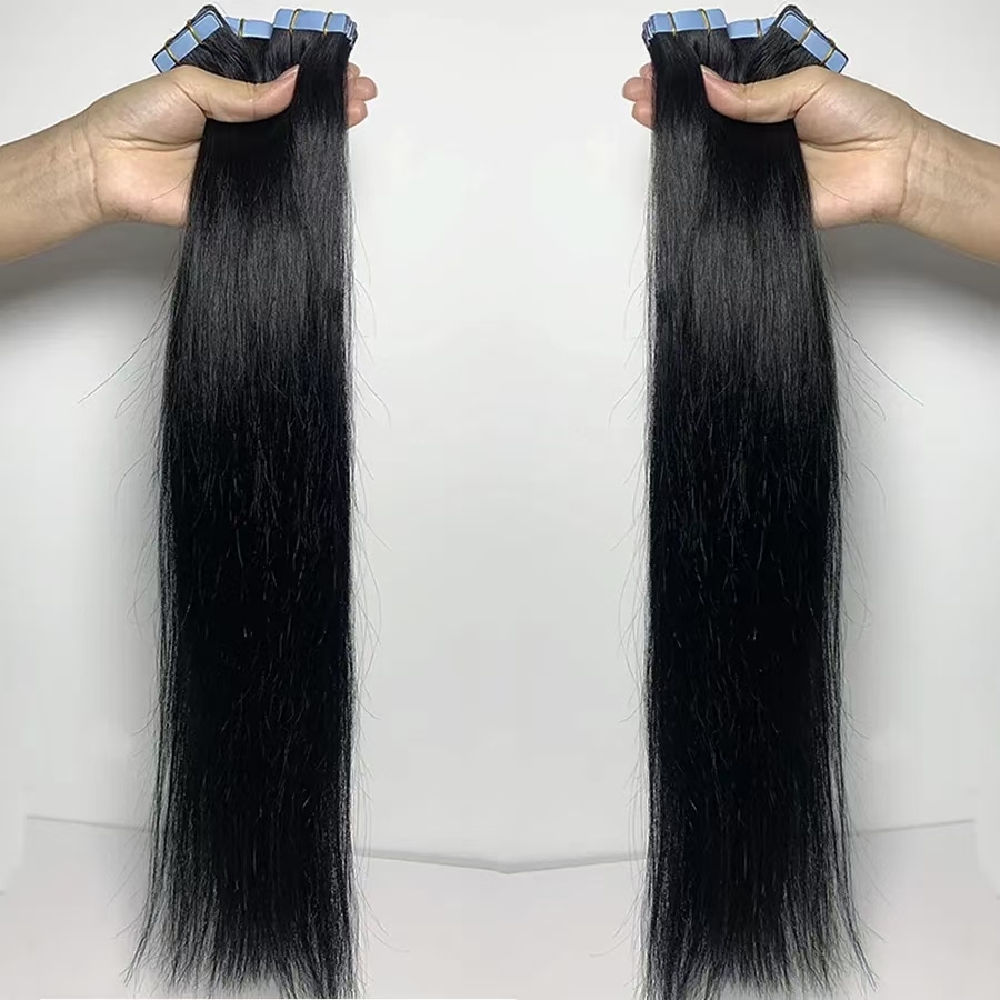 Natural Black  Straight Tape In Hair Extensions  Remy Hair Extensions Tape In 100g Per Pack Seamless tape hair extensions 16-26Inch