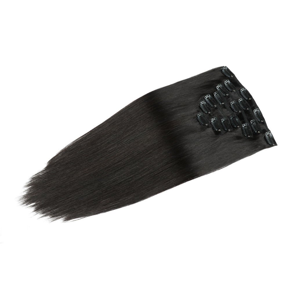Natural Black #1B Straight Clip In Hair Extension FullHead set 7pcs 100g 100% Human Hair  Seamless Clip InRemy Human Hair Extensions
